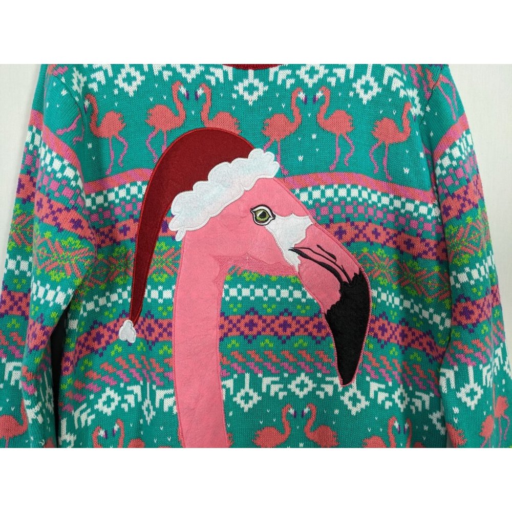 33 Degrees Christmas pink Santa Flamingo sweater sz M - Picture 4 of 10